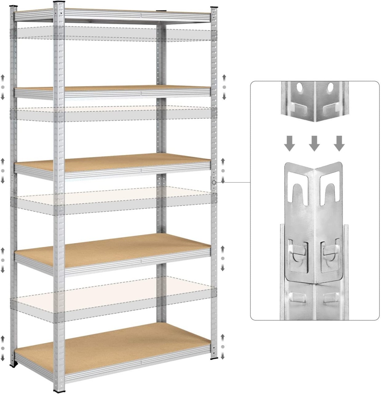 Raft Songmics, 5 rafturi, 50 x 100 x 200 cm, Silver, GLR050E01 - 3 | YEO