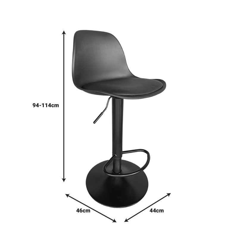 Scaun bar Louser inaltime ajustabila negru plastic PP cu perna baza metal negru 44x46x114 cm