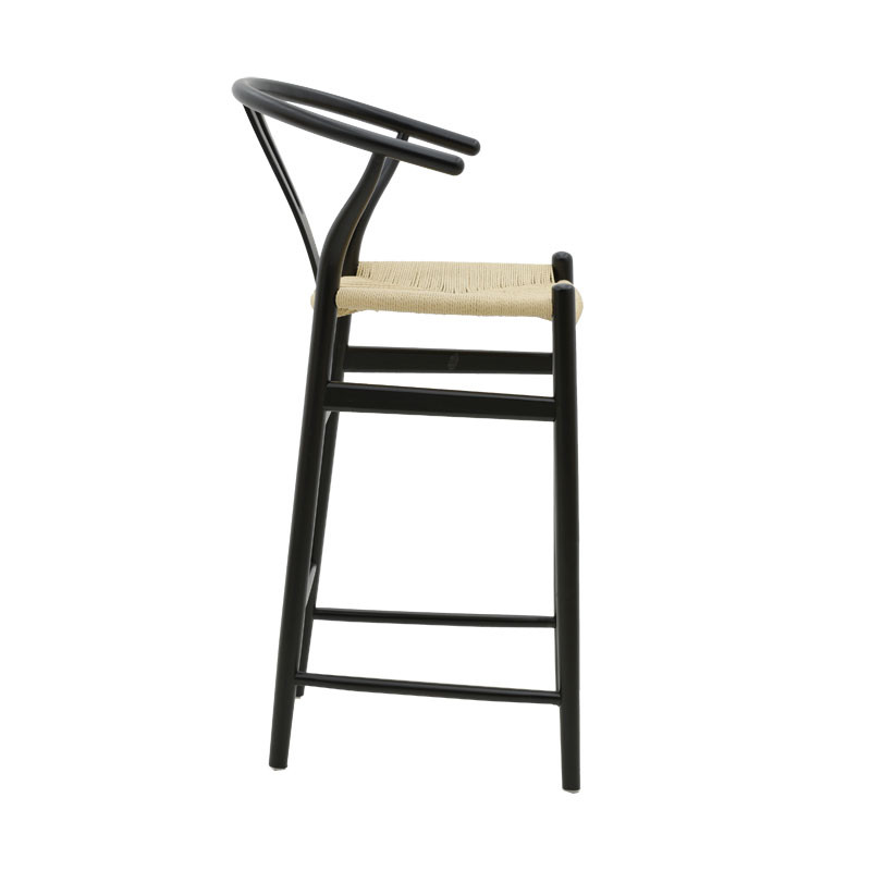 Scaun de bar Wishbone lemn de fag negru - funie culoare lemn naturala 53x54x107cm - 2 | YEO