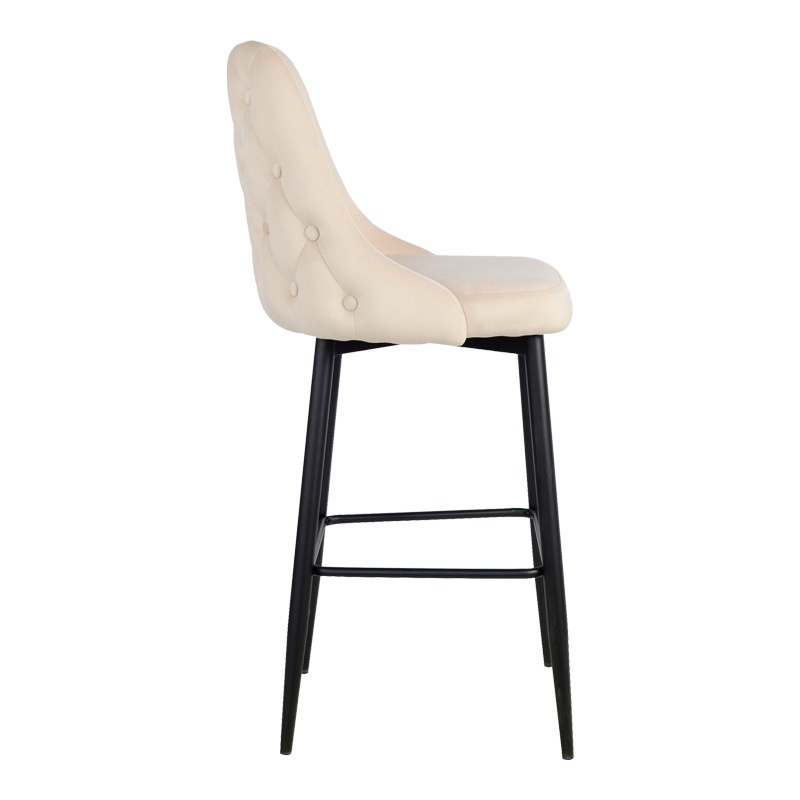Scaun de bar Zedna, Pako World, Catifea Bej, Picioare negre, 52x57x111 cm - 2 | YEO