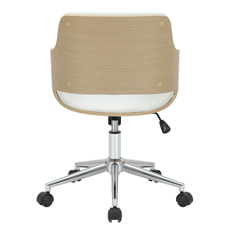 Scaun de birou manager Fern piele ecologica alb lemn natural - 1 | YEO