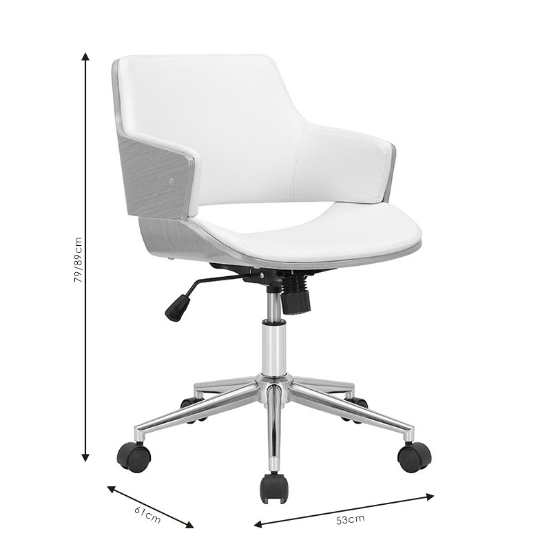 Scaun de birou manager Fern piele ecologica alb lemn natural