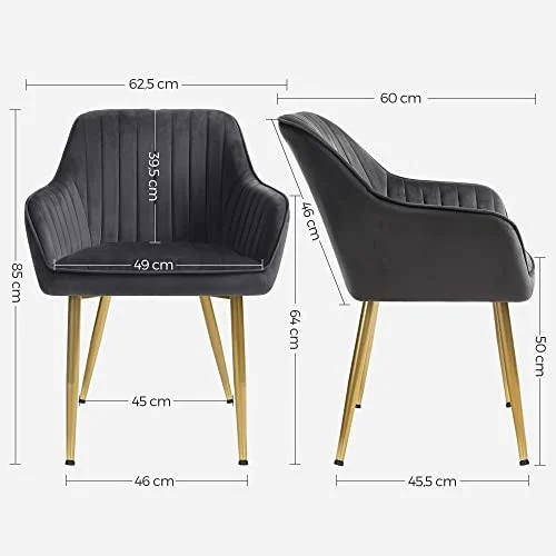 Scaun dining, Songmics, Gri-Auriu, 62.5x60x85 cm - 3 | YEO
