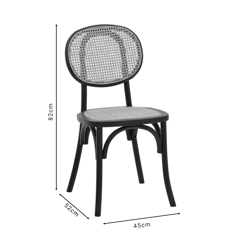 Scaun Zoel negru din lemn de fag si ratan natural 45x52x82 cm