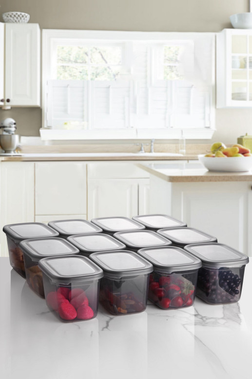 Set 12 cutii de depozitare alimente PEGGY-12-li-1300ml, Antracit