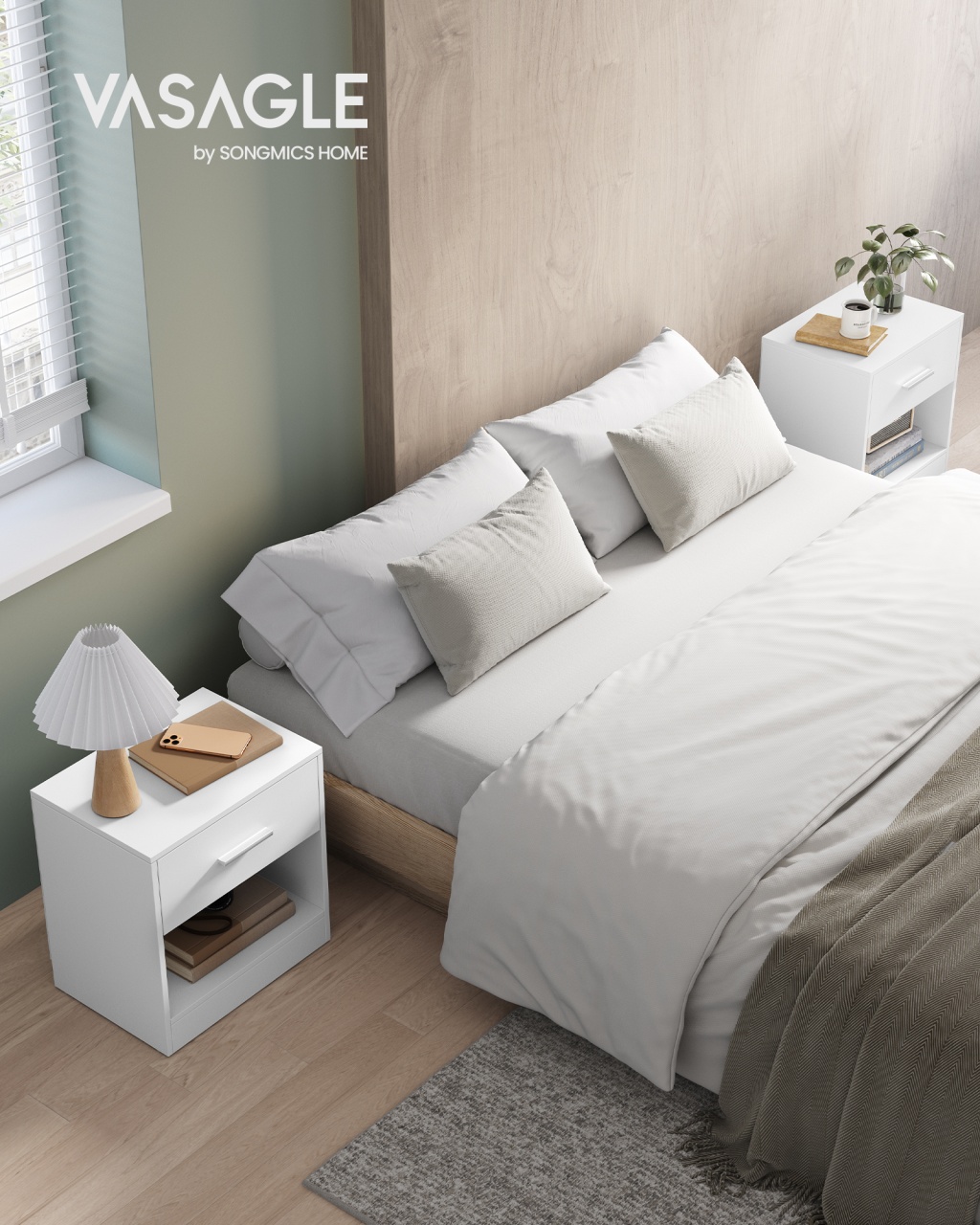 Set 2 noptiere Alb Vasagle 39x27.6x41 cm - 1 | YEO