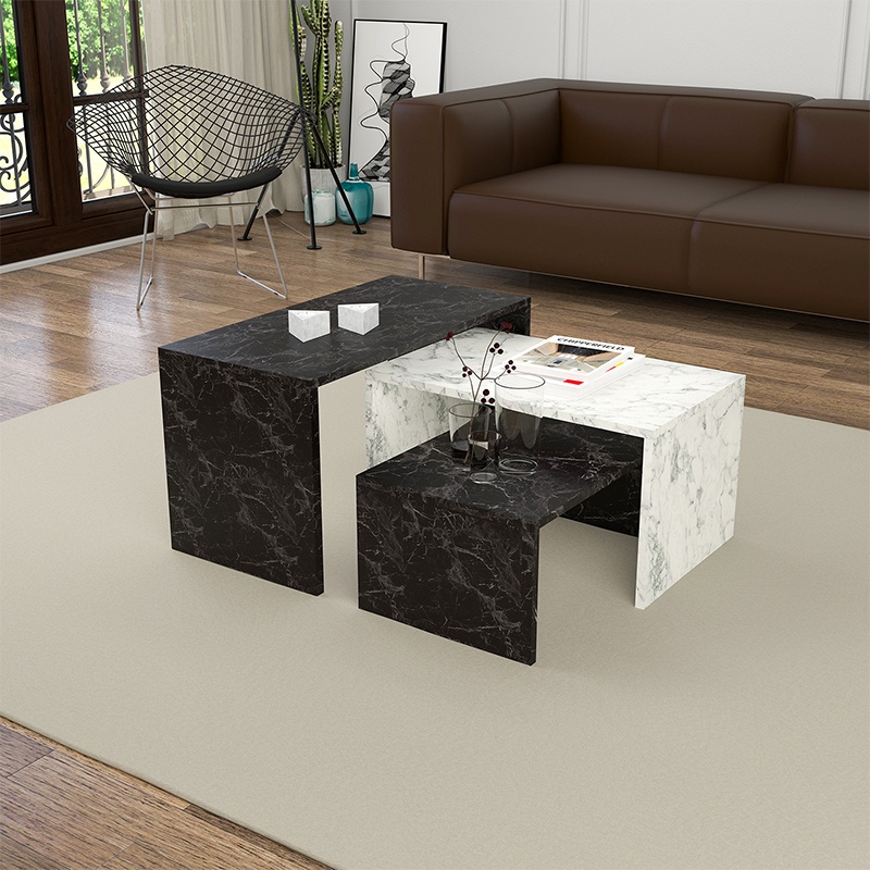 Set 3 masute de cafea Mabole Pako World Negru 65x35x45 cm - 1 | YEO