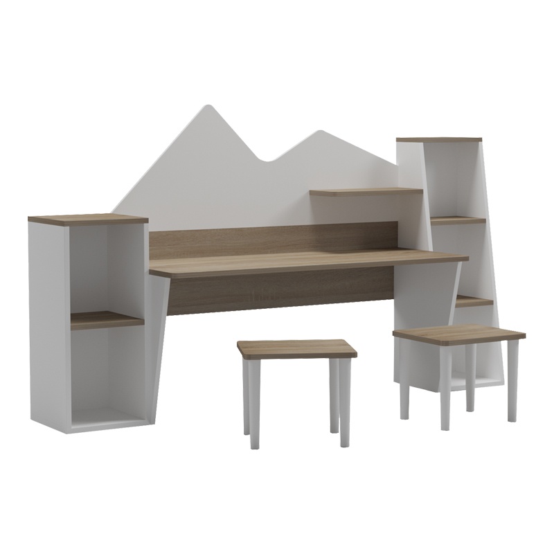 Set birou de copii cu 2 tabureti, 3 buc, Dualto, Pako, Alb 180x30x93.6 cm - 2