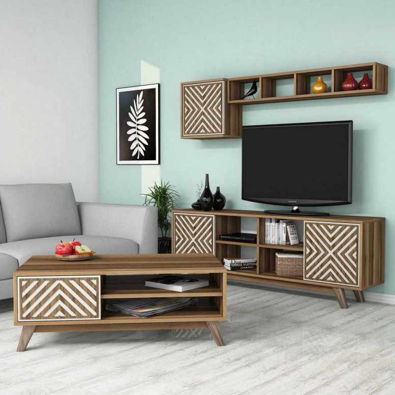 Set Comoda TV si Masuta de Cafea Living İnci Walnut-Cream