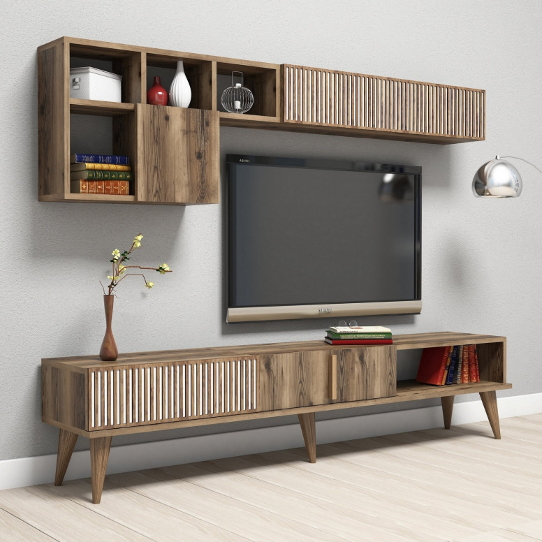 Set Comoda TV si Masuta de Cafea Living Milan Walnut - 1 | YEO