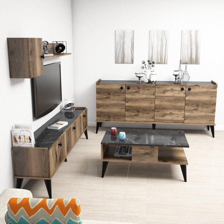 Set Complet Living Lidya 2 Walnut-Marble - 2 | YEO