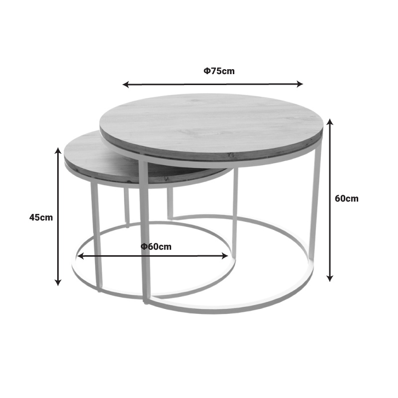 Set de 2 masute de cafea Solme alb metal si melamina nuanta naturala 60x75x45 cm