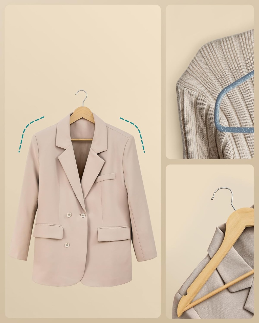 Set de 30 umerase din lemn, Songmics, Natural, 43 x 21 cm - 1 | YEO