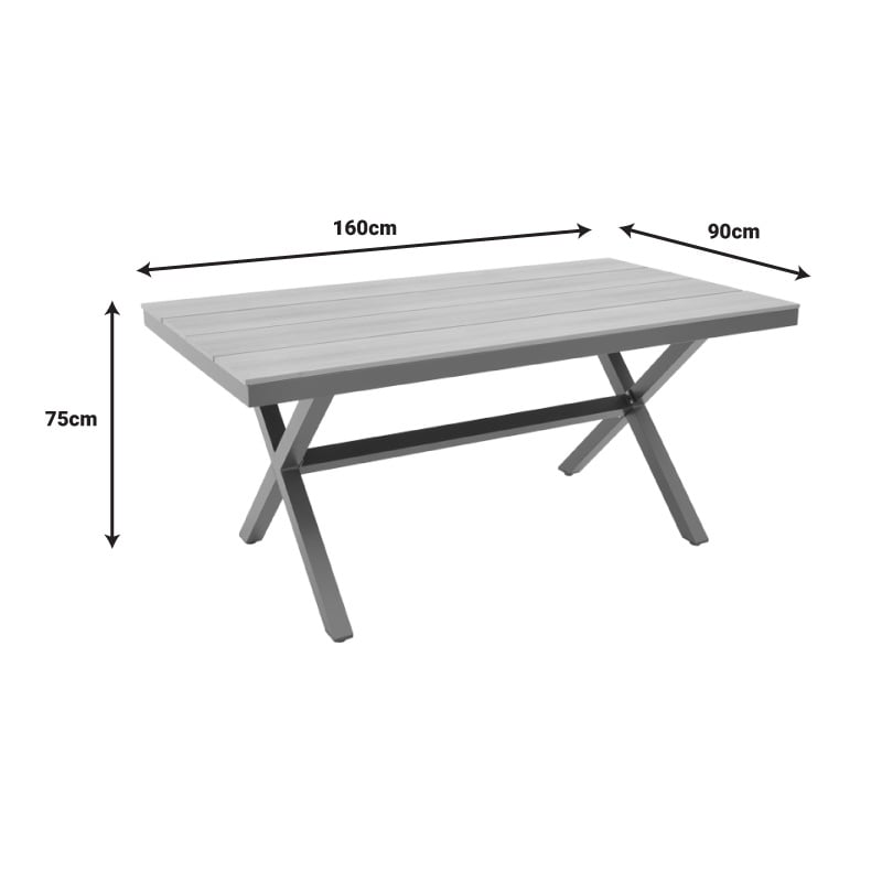 Set de 5 buc masa si scaune de gradina Raven Thorio aluminiu antracit si placaj nuanta naturala 160x90x75 cm