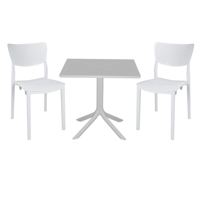 Set de gradina masa si scaune Groovy-Ignite set 3 piese plastic alb 80x80x74.5cm