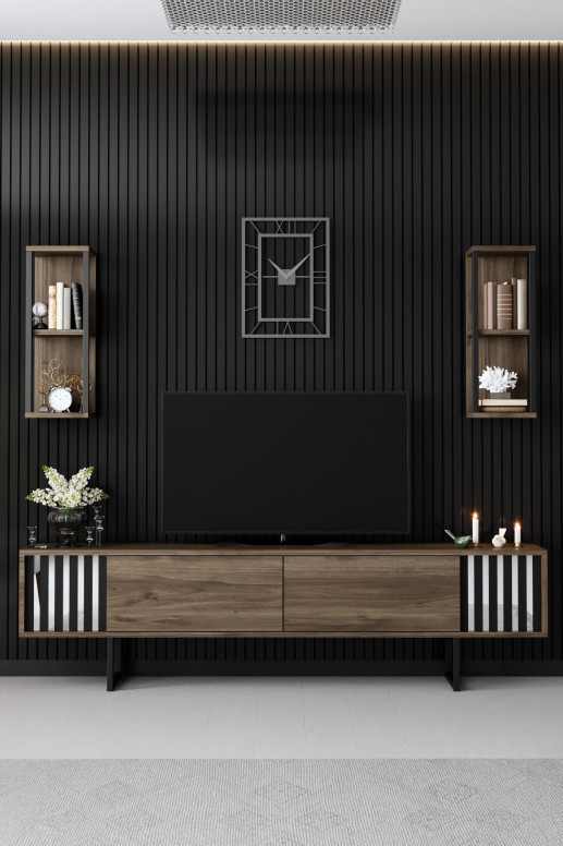 Set de mobilier pentru living Chrome, Nuc- Negru - 3 | YEO