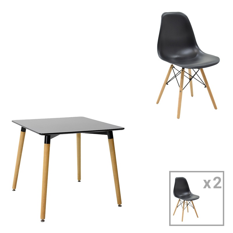 Set dining Natali-Julita, Pako World, 3 piese, Negru-Natural, 80x80x76 cm