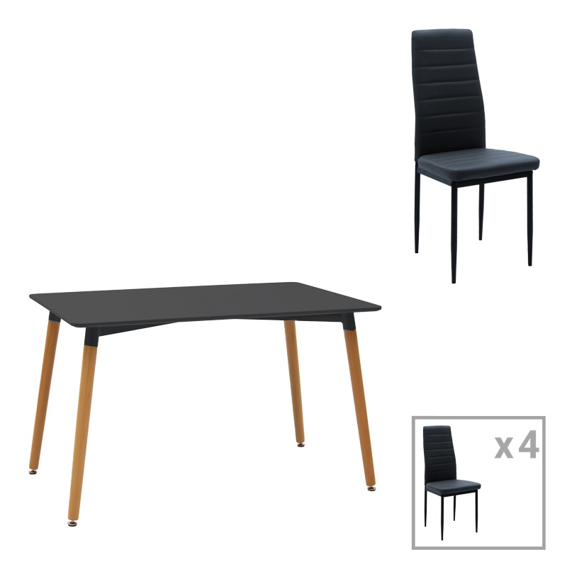 Set dining Natali-Parker, Pako World, 5 piese, MDF, Negru, 120x80x76 cm