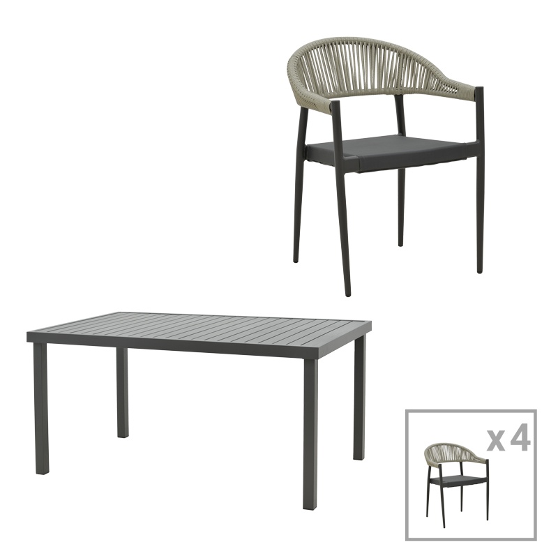 Set masa si scaune 5 buc de gradina Elation-Kliton Pako World Antracit 150x80x74 cm