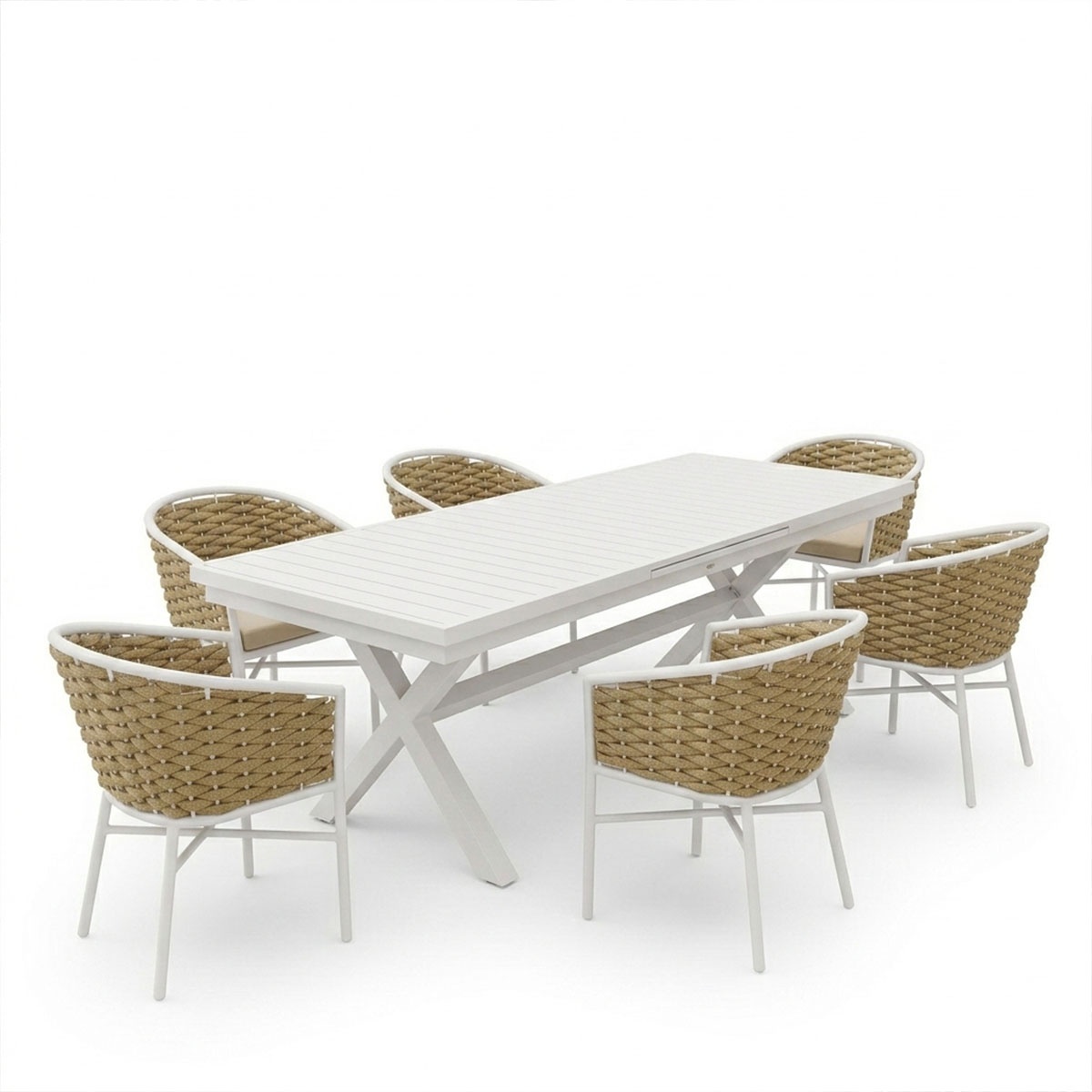 Set masa si scaune dining, 7 buc, Dagyn Noevo, Pako, Alb 240x90x76 cm - 2