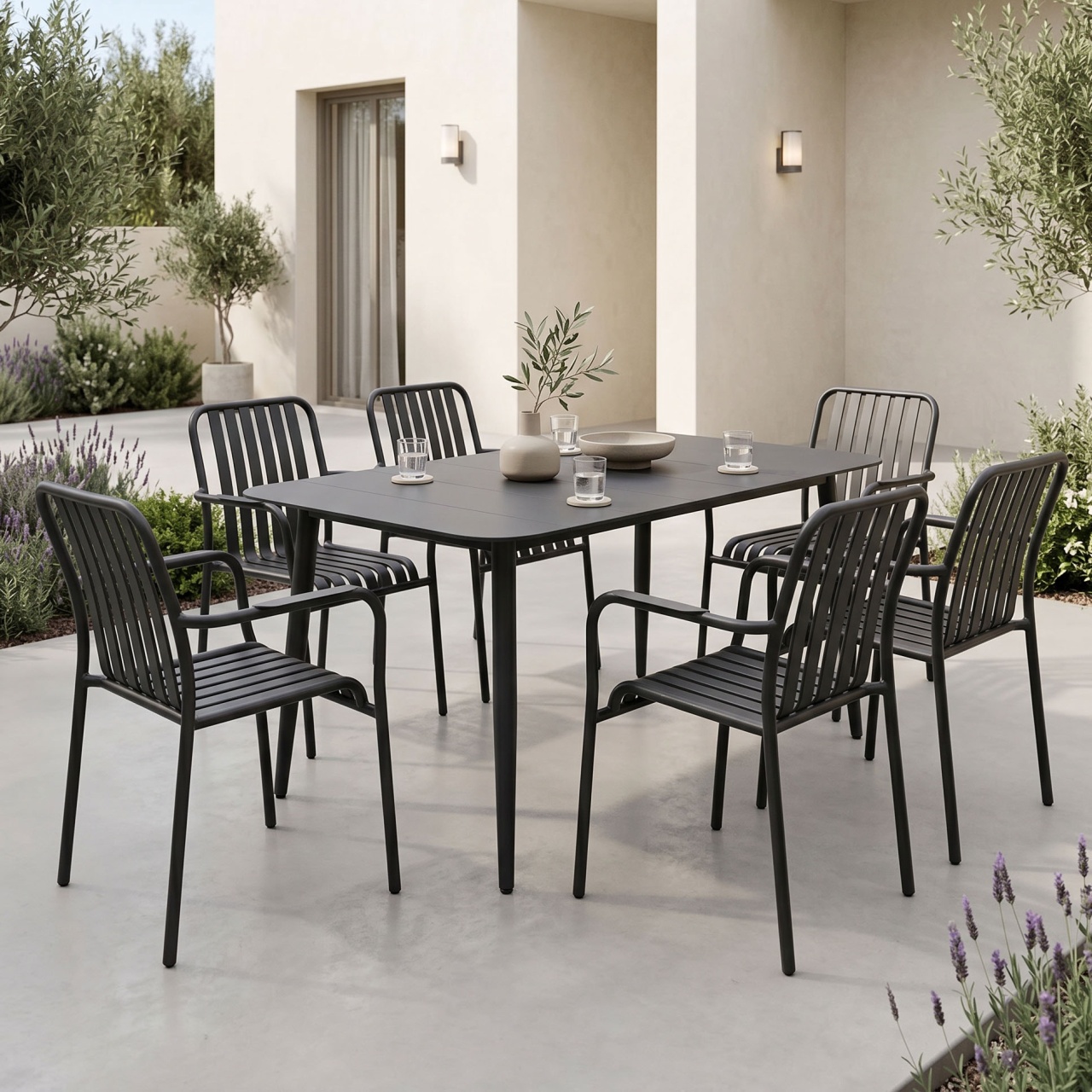Set masa si scaune dining 7 buc Heven Vista Pako Negru 120x70x72 cm