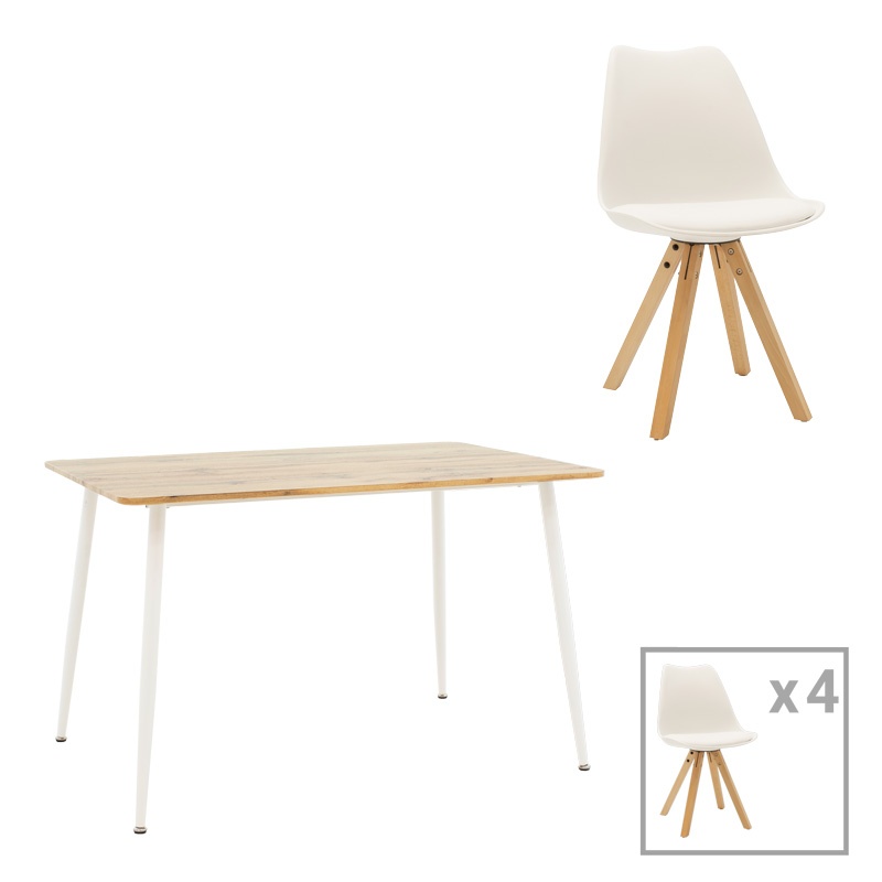 Set masa si scaune dining Cuba, Sonoma-Alb, 120x80x75 cm