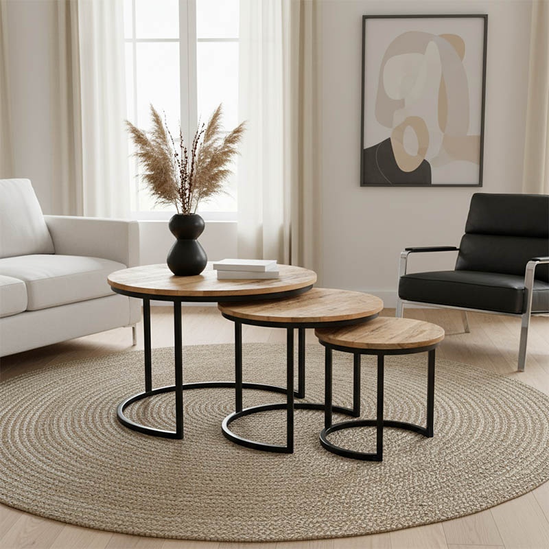 Set Masuta de cafea 3 buc Frina boho Natural 70x70x45 cm