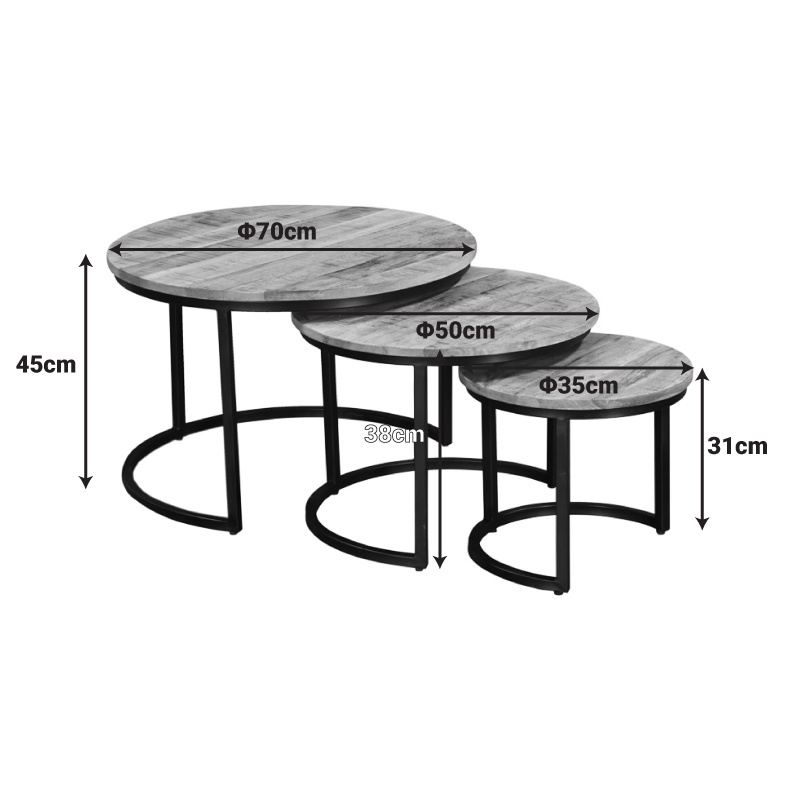 Set Masuta de cafea 3 buc Frina boho Natural 70x70x45 cm