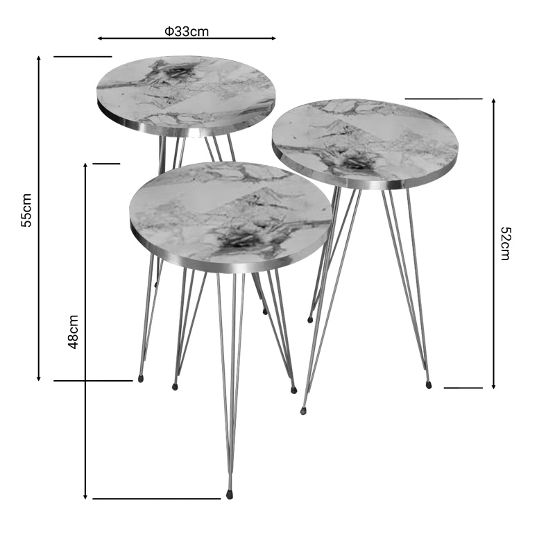 Set masute laterale 3 buc Wakmi Pako World Bej 33x33x55 cm