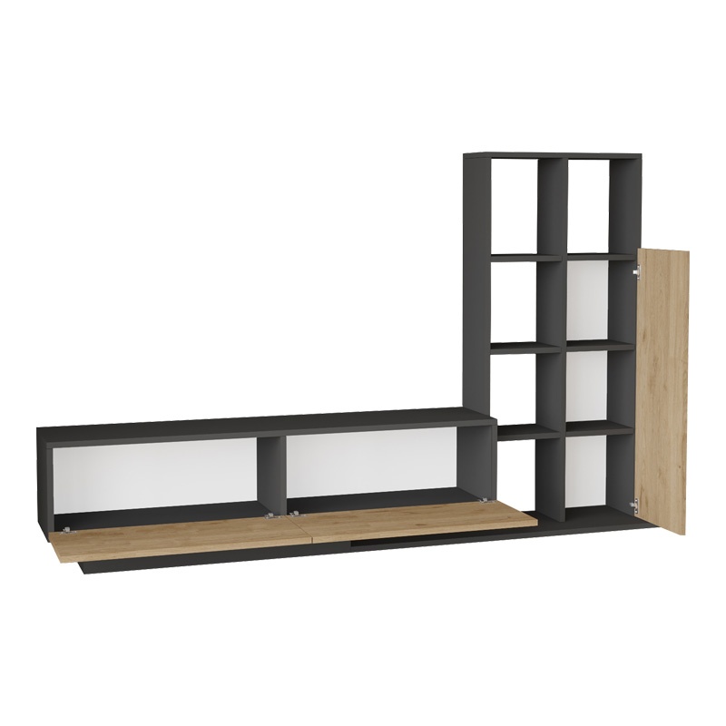 Set mobilier living Damon, Pako World, Natural-Antracit, 140x29x39 cm - 3 | YEO