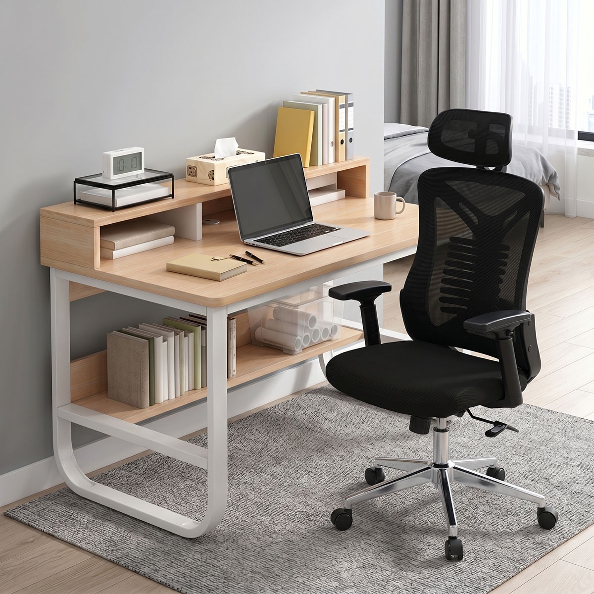 Set mobilier studenti birou si scaun birou, 2 buc, Reent, Alb, 100x60x73 cm