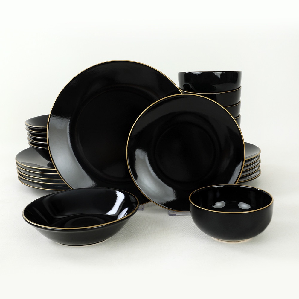 Set veselă din ceramică, 24 bucati Ravvine Negru 26x26x1 cm - 2 | YEO