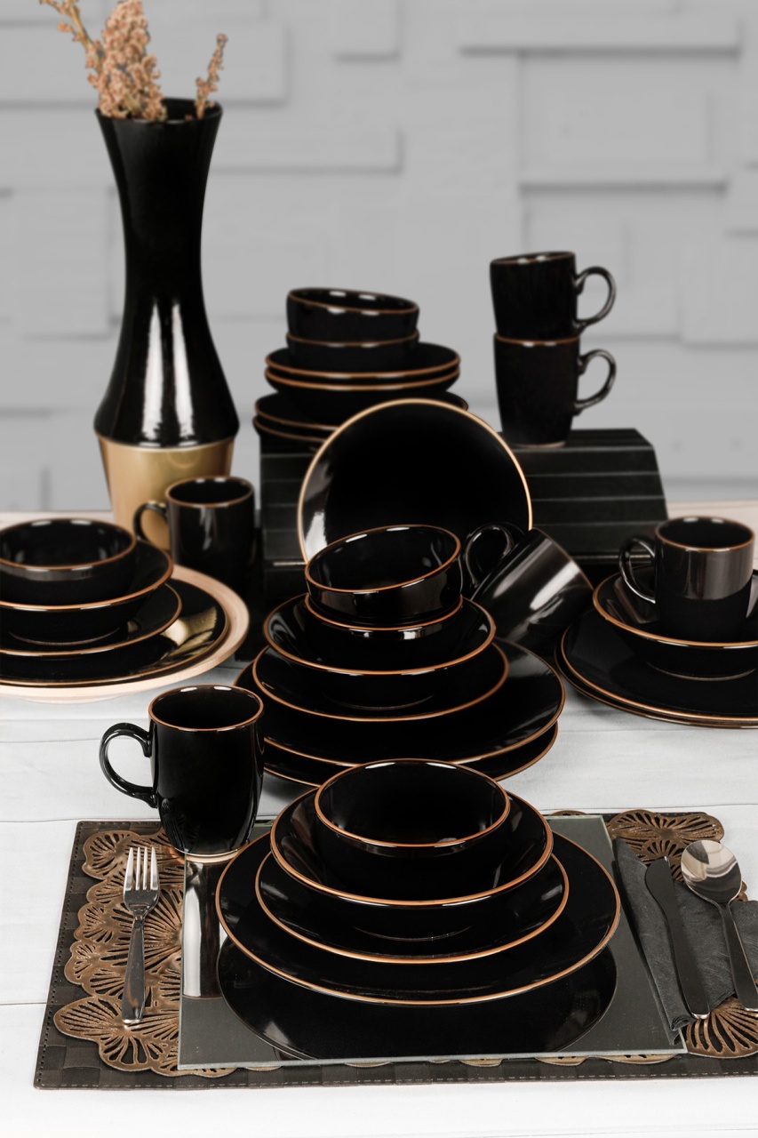 Set veselă din ceramică, 30 bucati Fiord Vienna Negru 26x26x1 cm