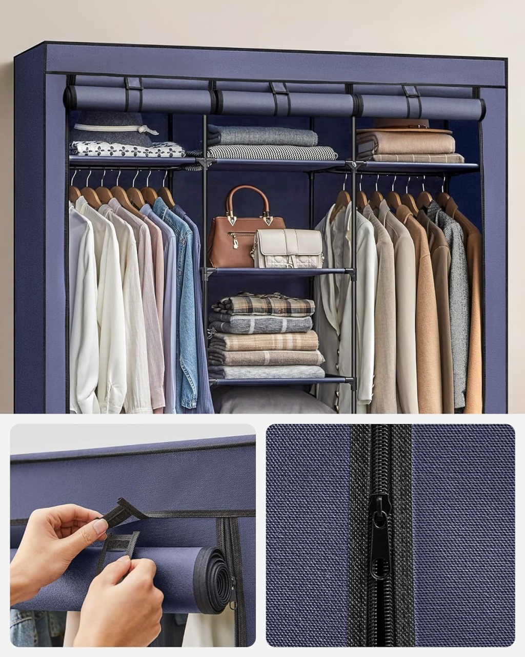 Sifonier textil Songmics Navy 150x45x175 cm