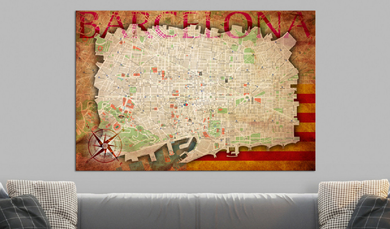 Tablou din plută - Map of Barcelona [Cork Map] 60x40 cm - 1 | YEO