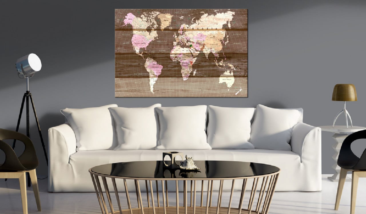 Tablou din plută - Wooden World [Cork Map] 120x80 cm - 1 | YEO