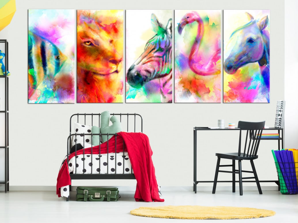 Tablou - Rainbow Watercolours (5 Parts) Narrow 200x80 cm - 1 | YEO