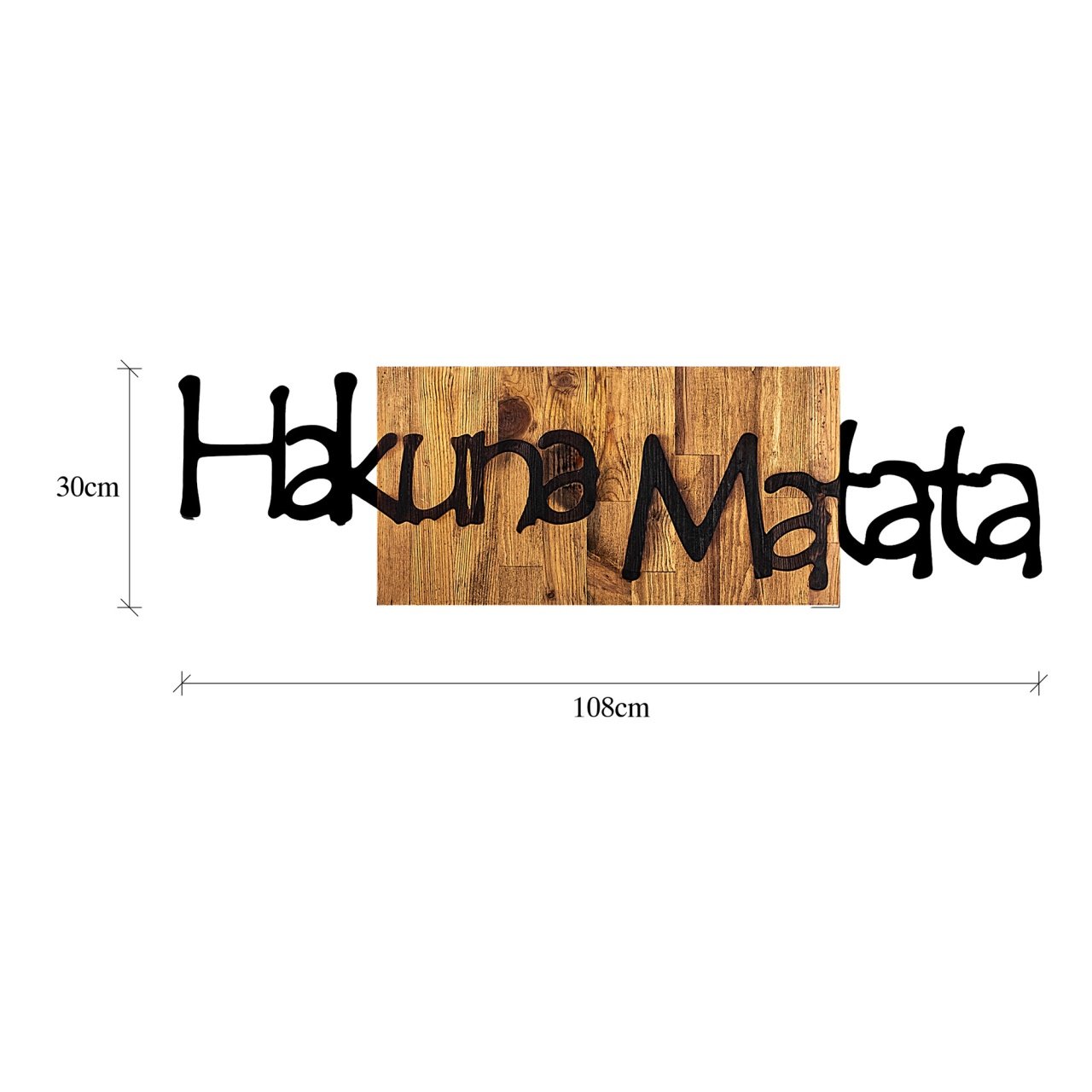 Accesoriu decorativ de perete din lemn si metal Hakuna Matata 4 Negru 108x3x30 cm