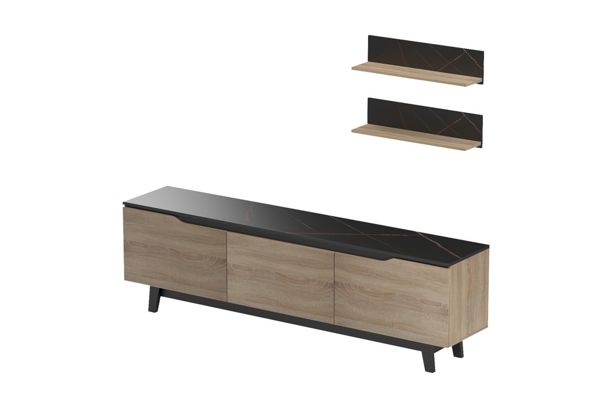 Ansamblu Comoda TV Kasia Stejar-Negru 180x35x48.5 cm - 1 | YEO