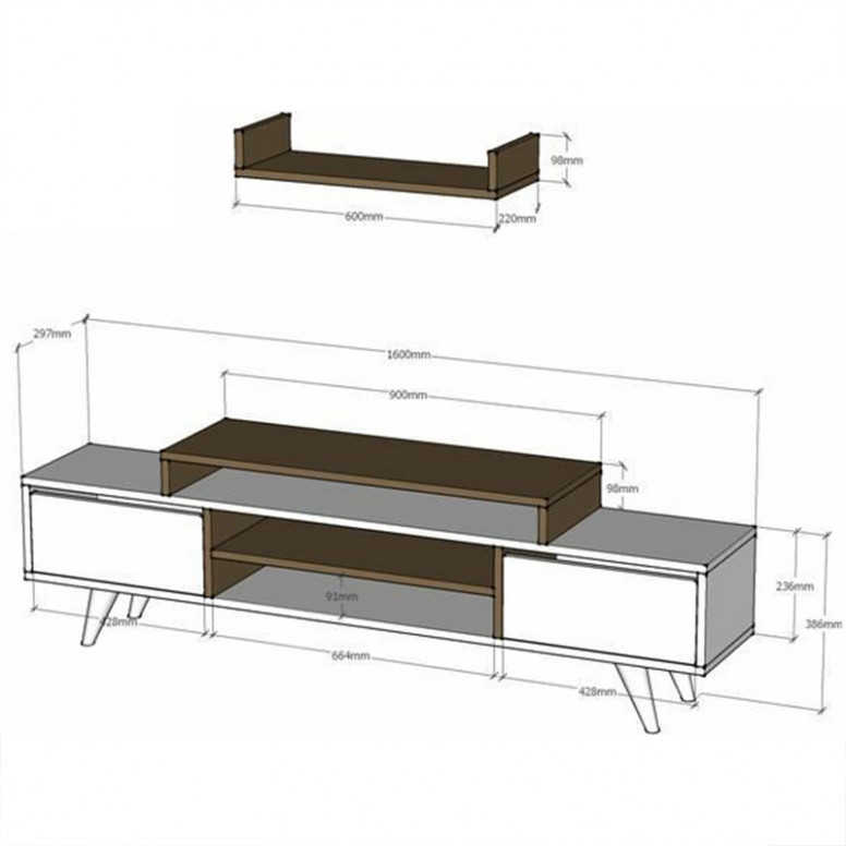 Ansamblu Comoda TV Melis Oak 160x30x48 cm