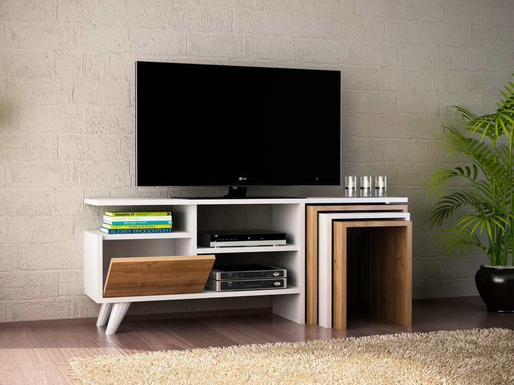 Ansamblu Comoda TV Nature Alb-Walnut - 1 | YEO