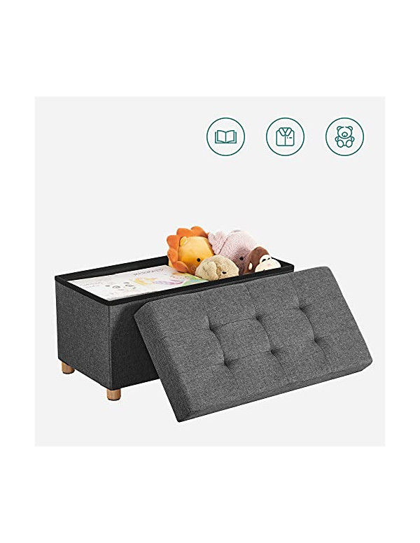 Bancheta de depozitare, Songmics, LSF16GYZ, 300 Kg, Gri, 65L, 76 x 38 x 40 cm