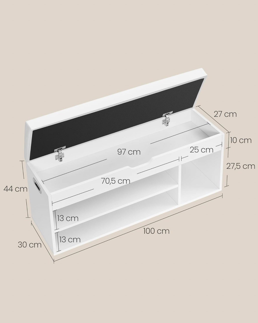 Bancuta hol cufar cu depozitare, Vasagle, Alb, 100x30x44 cm - 2 | YEO