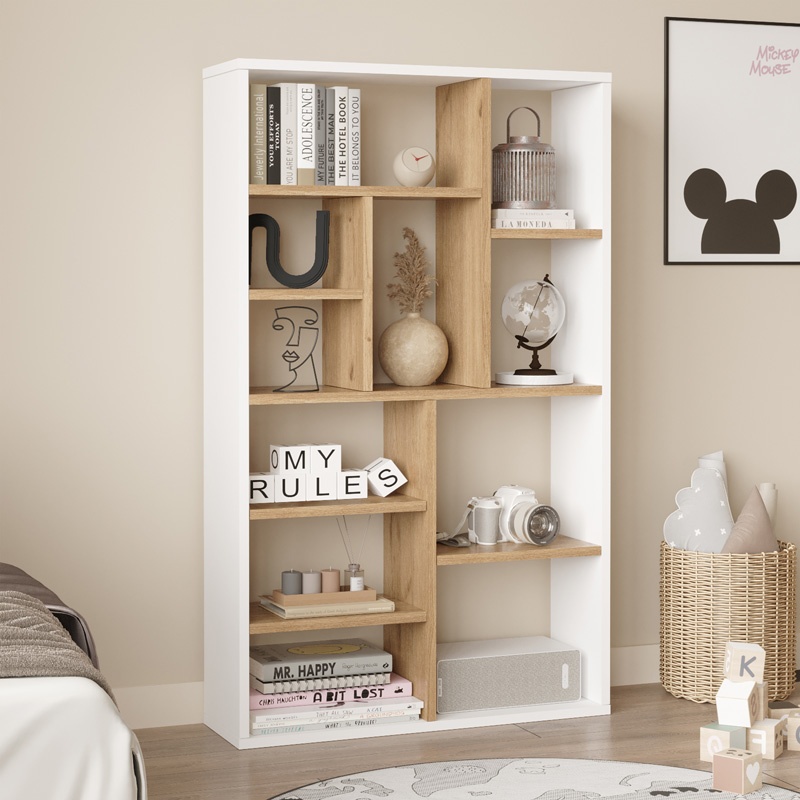 Biblioteca Boteca, Pako World, 10 locuri, Alb-Natural, 75x22x123 cm