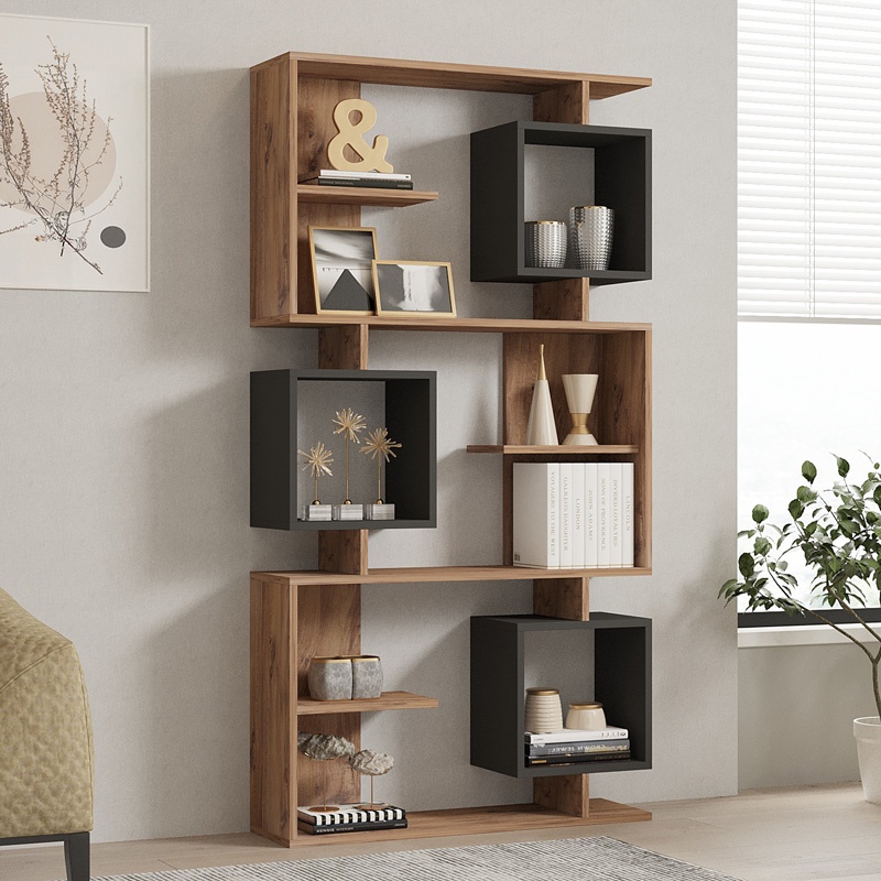 Biblioteca Cubix, Pako World, Sonoma-Antracit, 90x24x171 cm - 1 | YEO