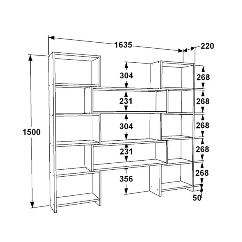 Biblioteca extensibila Thorin alb - culoare lemn natural 163.5x22x150cm