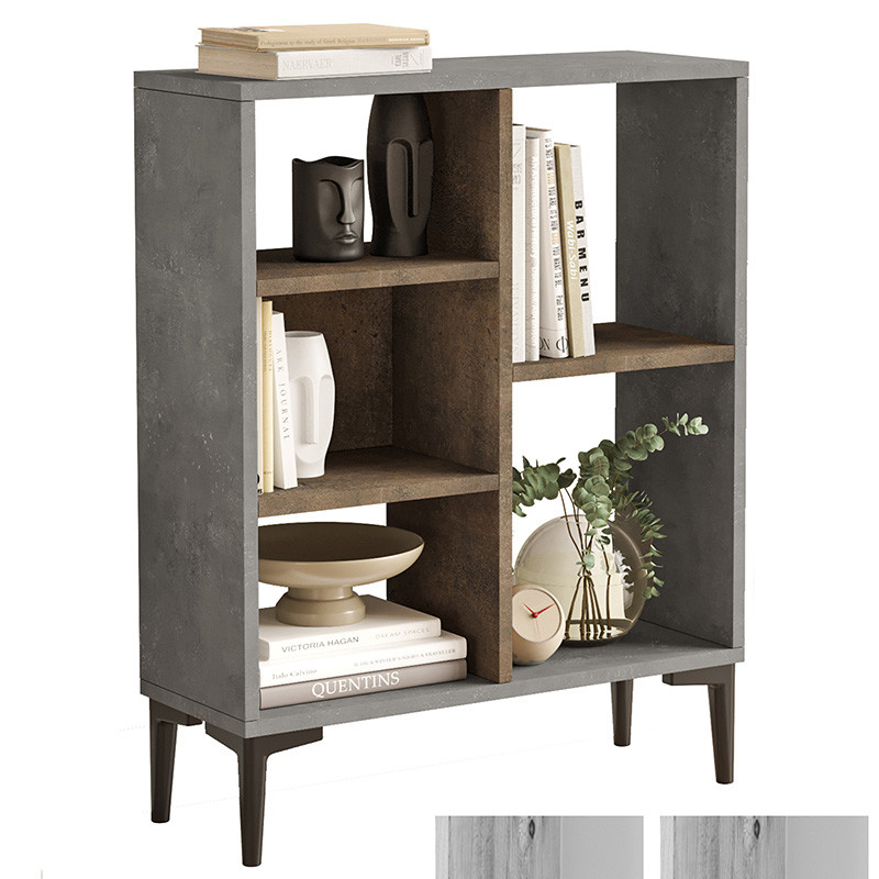 Biblioteca joasa Neville culoare ciment - culoarea nuc 69x25x87.6cm