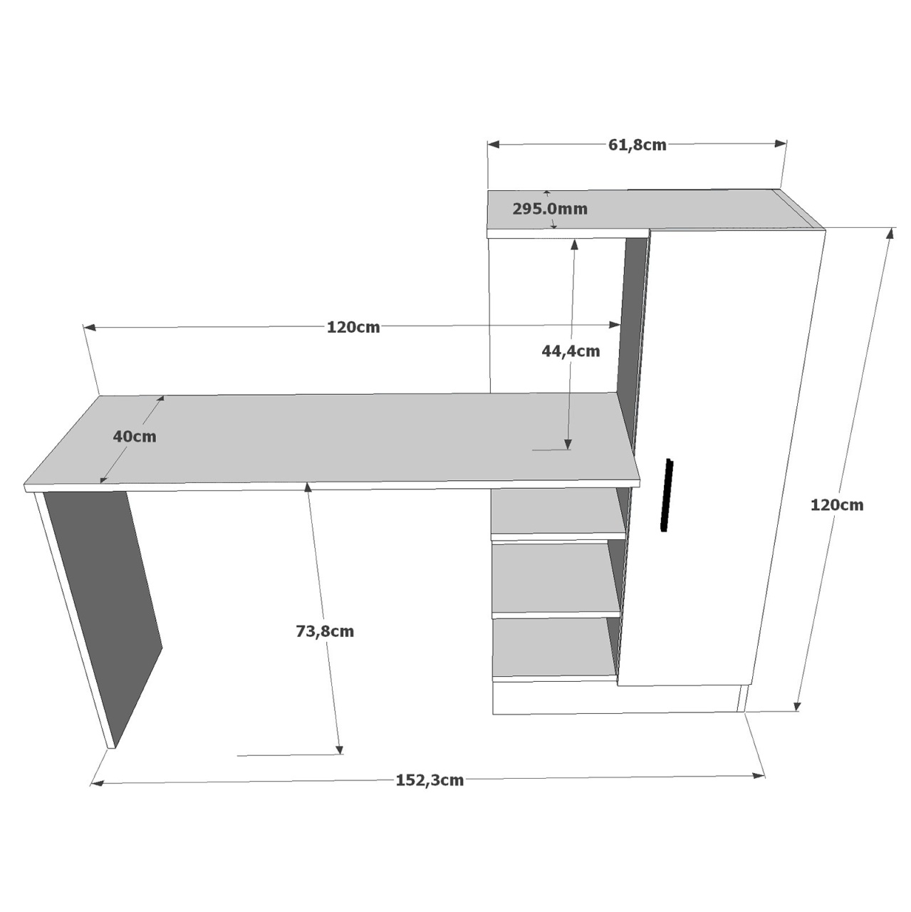 Birou Ct2 Alb Natural 152.3x120x40 cm