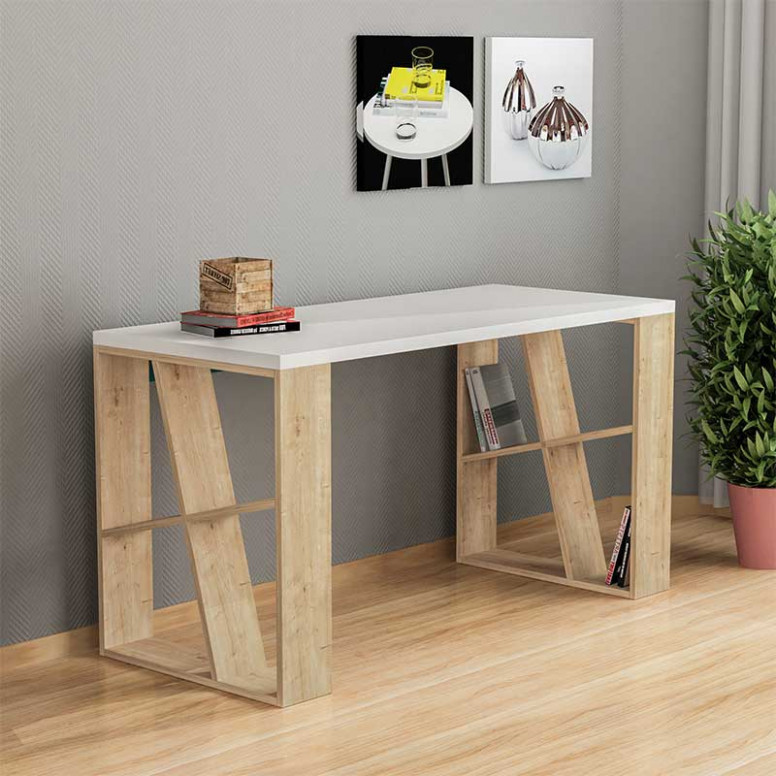 Birou Honey Oak Alb 140x60x75 cm - 1 | YEO