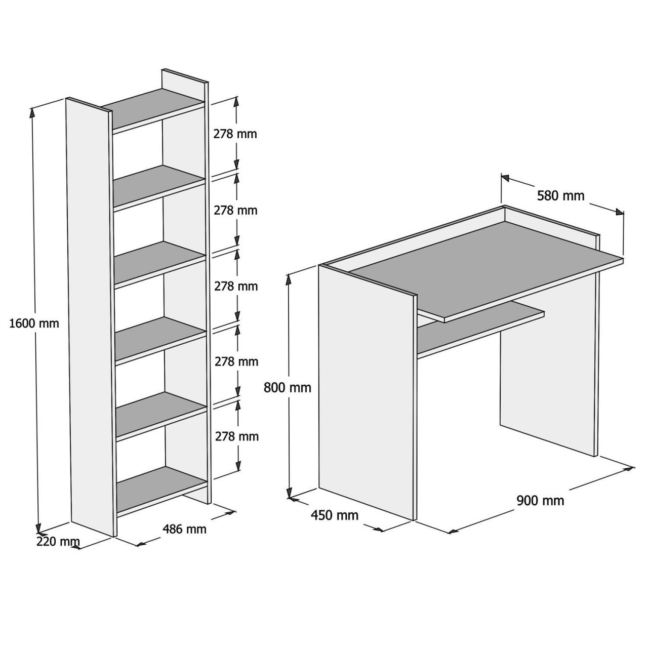 Birou si biblioteca Karma Alb 90x80x58 cm - 3 | YEO